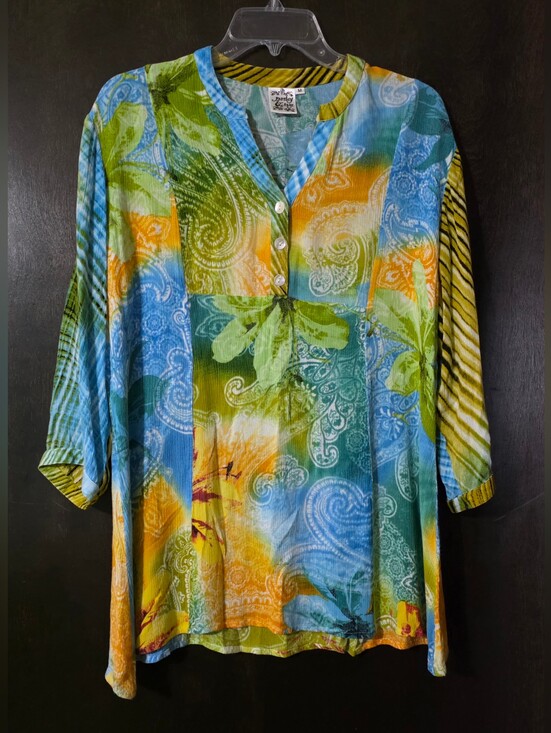 Parsley & Sage Tops - Parsley & Sage Blue Green Orange Paisley Floral V-Neck Tunic Size M
